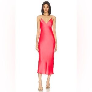 L'AGENCE Coral/Red Midi Slip Dress